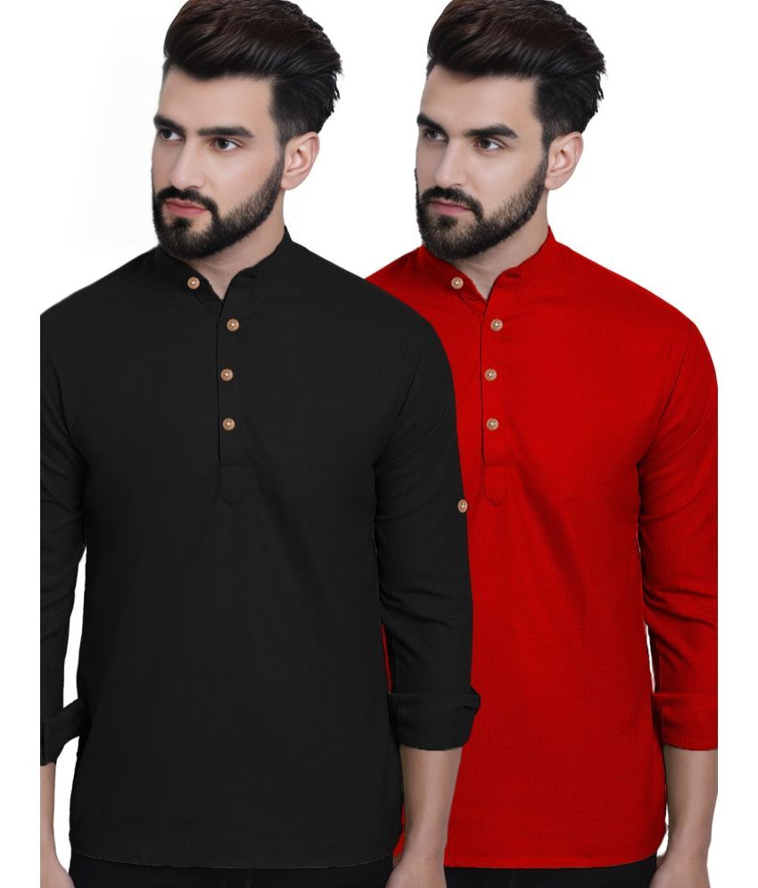     			DiAsh Red Cotton Blend Men's Regular Kurta ( Pack of 2 )