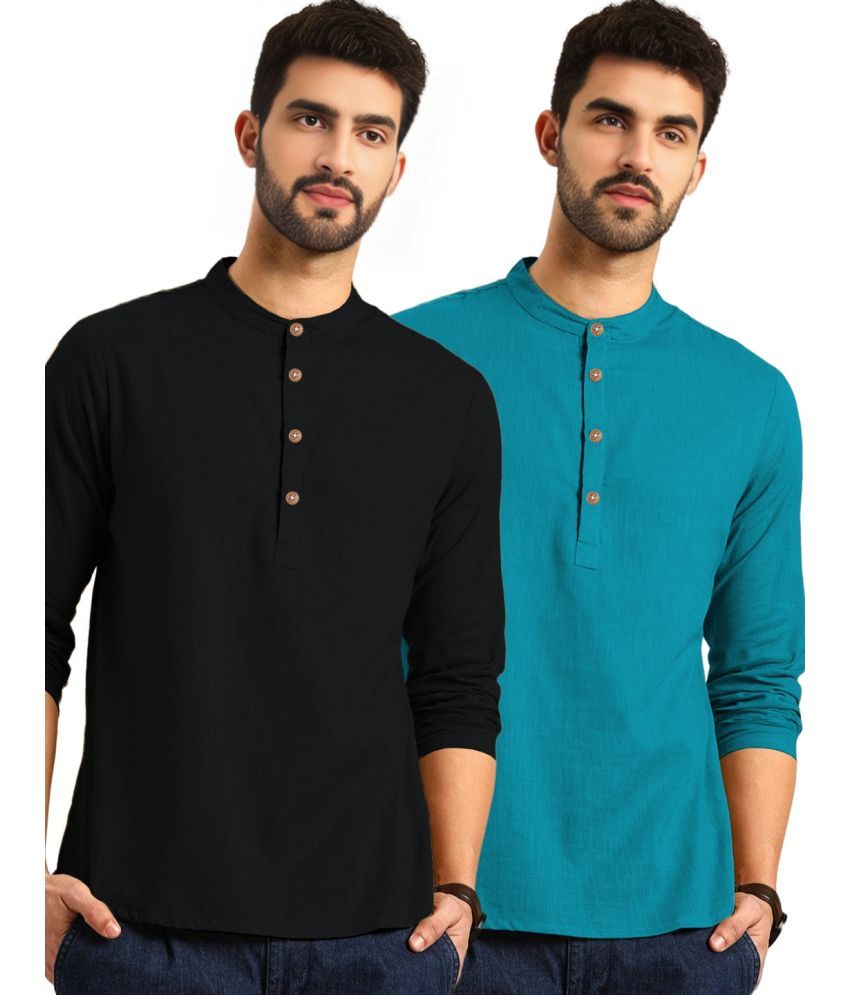     			DiAsh Teal Cotton Blend Men's Regular Kurta ( Pack of 2 )