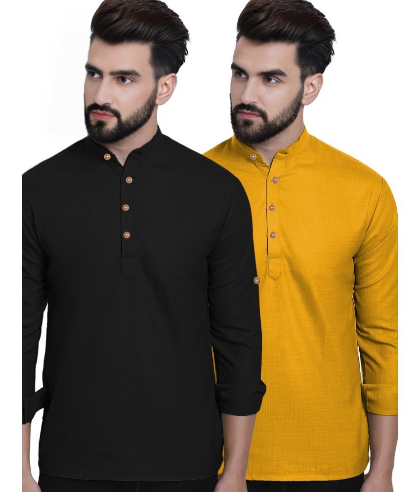     			DiAsh Yellow Cotton Blend Men's Regular Kurta ( Pack of 2 )