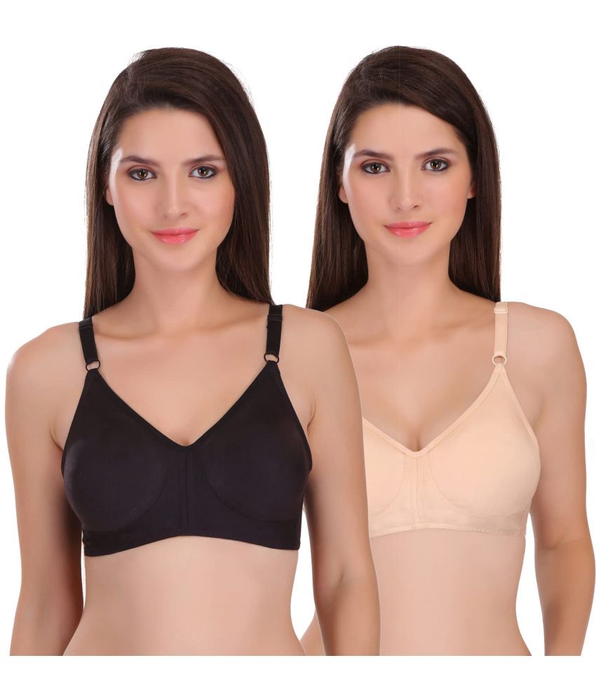     			Featherline Pack of 2 Cotton Blend Non Padded Everyday Bra For Women ( Black,Beige )