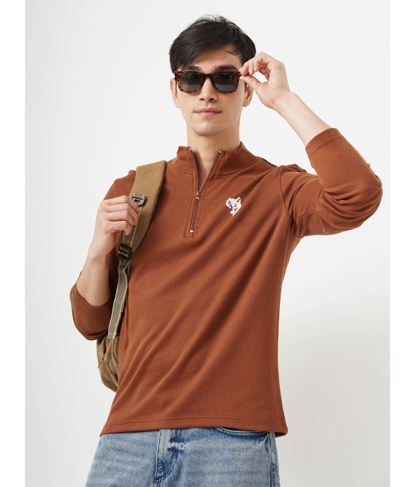     			GENOA 100% Cotton Slim Fit Self Design Full Sleeves Men's High Neck T-Shirt - Brown ( Pack of 1 )