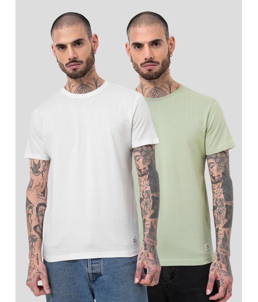     			GENOA 100% Cotton Slim Fit Solid Half Sleeves Men's Round T-Shirt - Off-White ( Pack of 2 )