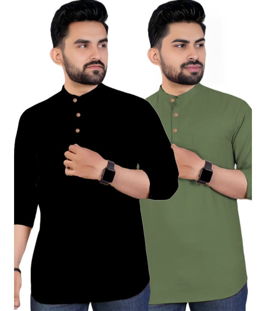     			TrendiVastra Light Green Cotton Blend Men's Regular Kurta ( Pack of 2 )