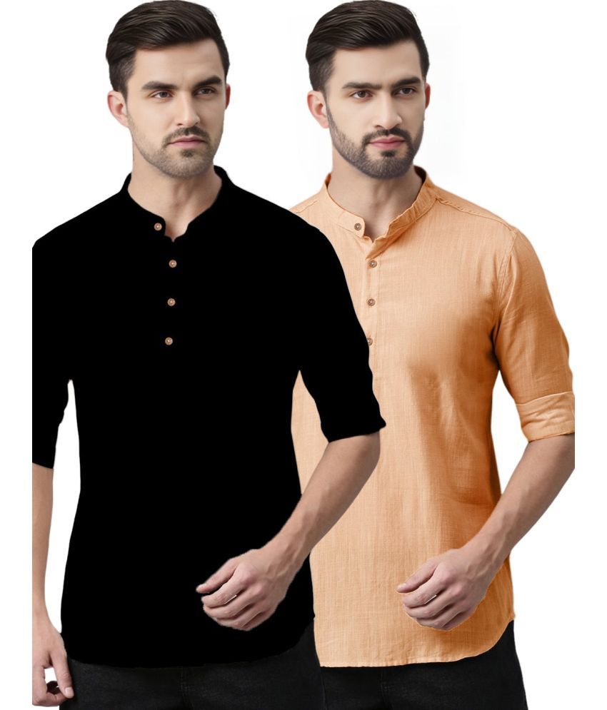     			TrendiVastra Orange Cotton Blend Men's Regular Kurta ( Pack of 2 )