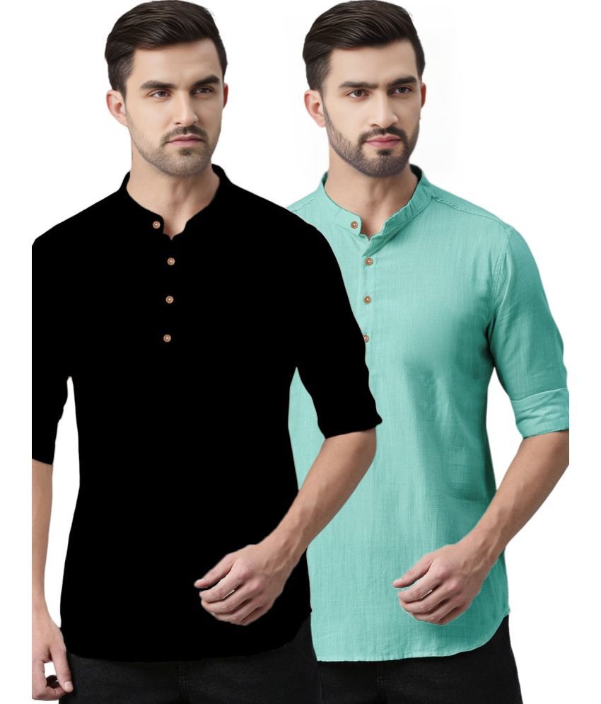     			TrendiVastra Silver Cotton Blend Men's Regular Kurta ( Pack of 2 )