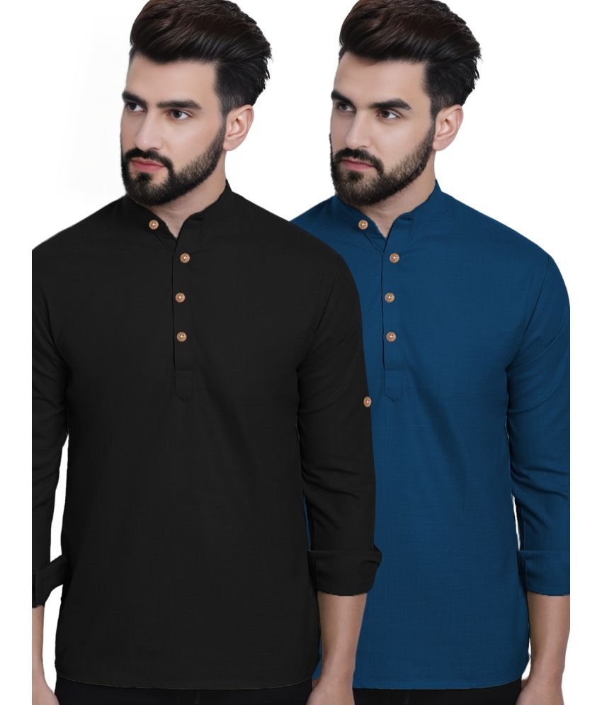     			TrendiVastra Turquoise Cotton Blend Men's Regular Kurta ( Pack of 2 )