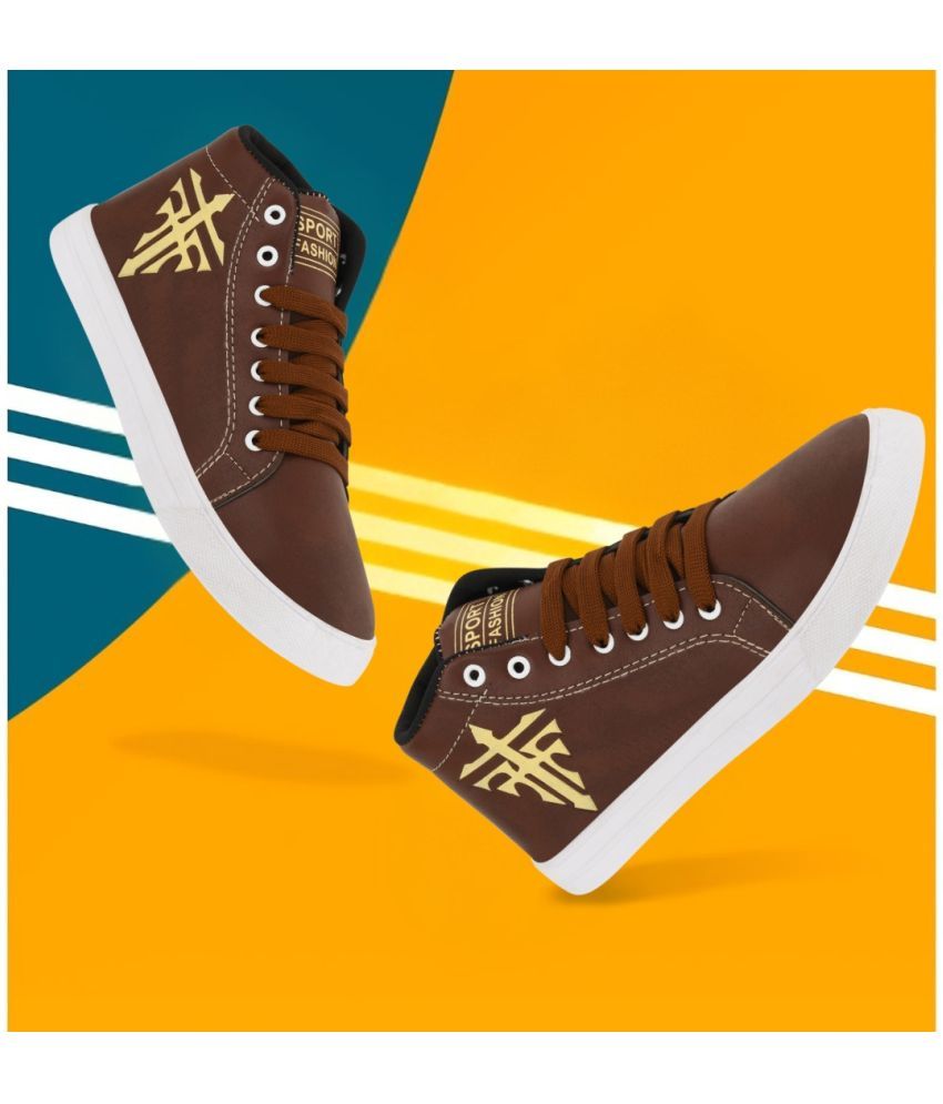     			Jootiyapa Brown High-Top Sneakers Men Brown Men's Lifestyle Shoes