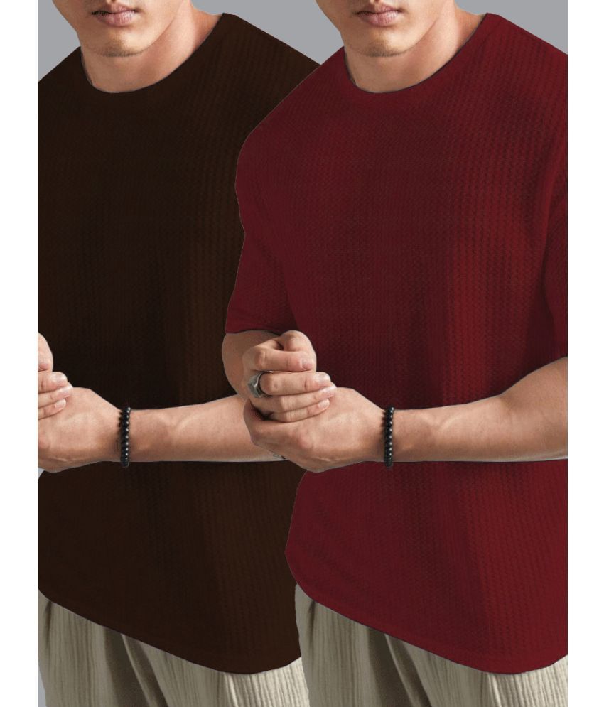     			KICKBUDS Cotton Blend Regular Fit Solid Half Sleeves Men's Round T-Shirt - Maroon ( Pack of 2 )