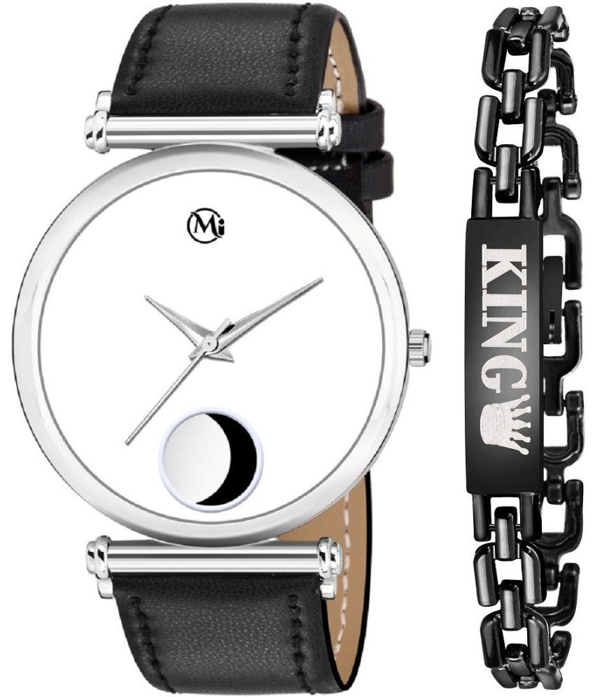     			MIVAAN Black Leather Analog Men's Watch