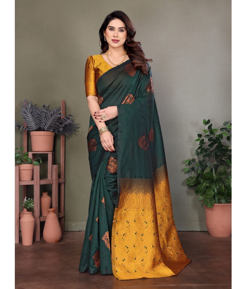     			PHORIA STYLE Banarasi Silk Woven Saree With Blouse Piece ( Green , Pack of 1 )