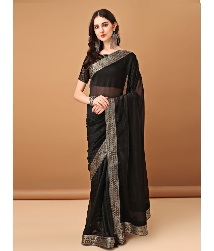     			Parmila Fashion Lycra Embellished Saree With Blouse Piece ( Black , Pack of 1 )