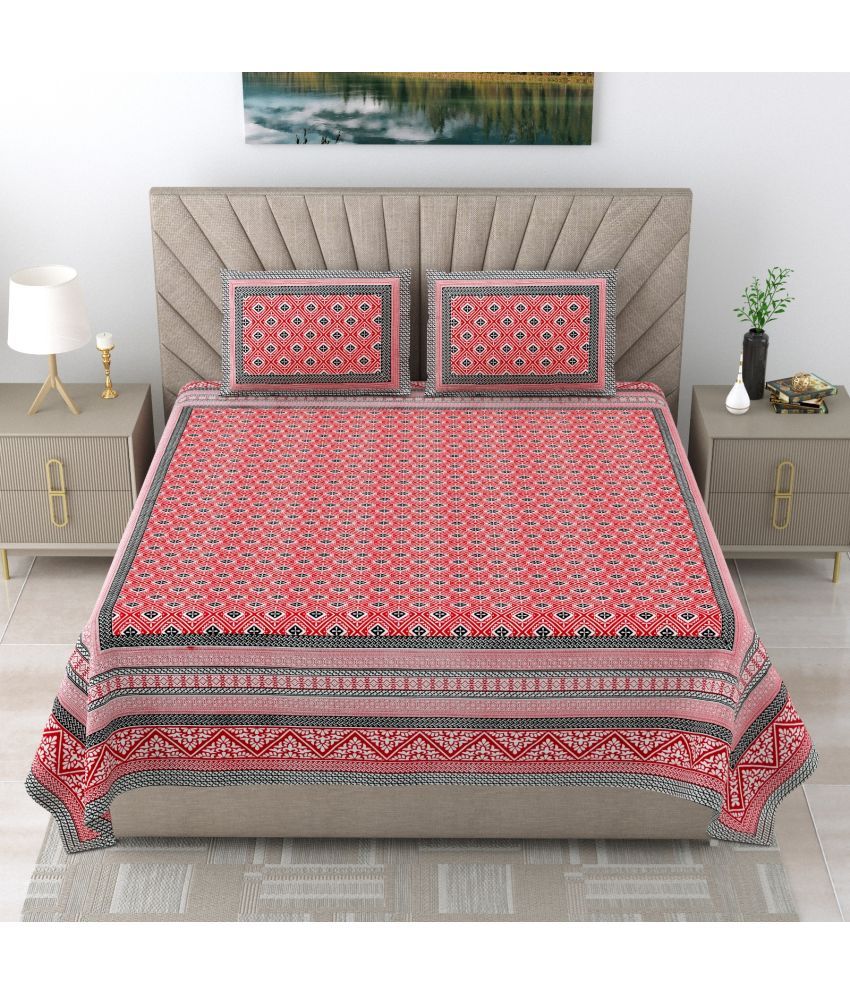     			Shubastik Cotton 1 Double Queen Bedsheet with 2 Pillow Covers ( Red )