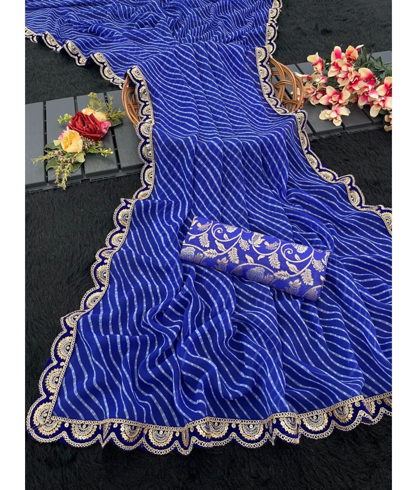     			Apnisha Georgette Embellished Saree With Blouse Piece ( Blue , Pack of 1 )