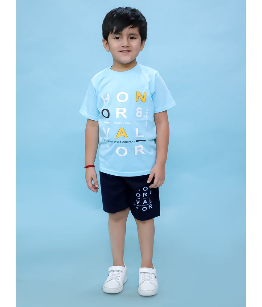     			Chandrika Pack of 1 Boys Cotton Blend T-Shirts & Shorts Set ( Light Blue )