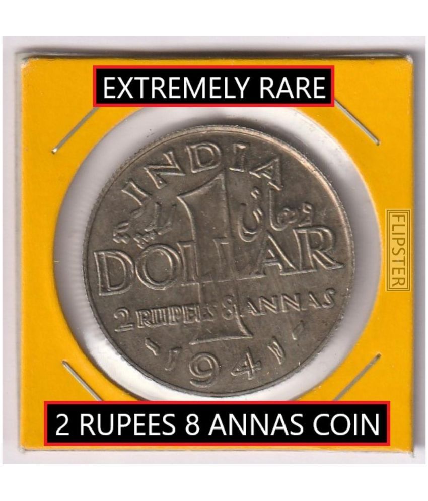     			**Extremely Rare** 2 Rupees 8 Anna/1Dollar 1941 King George VI, old India Coin Collection