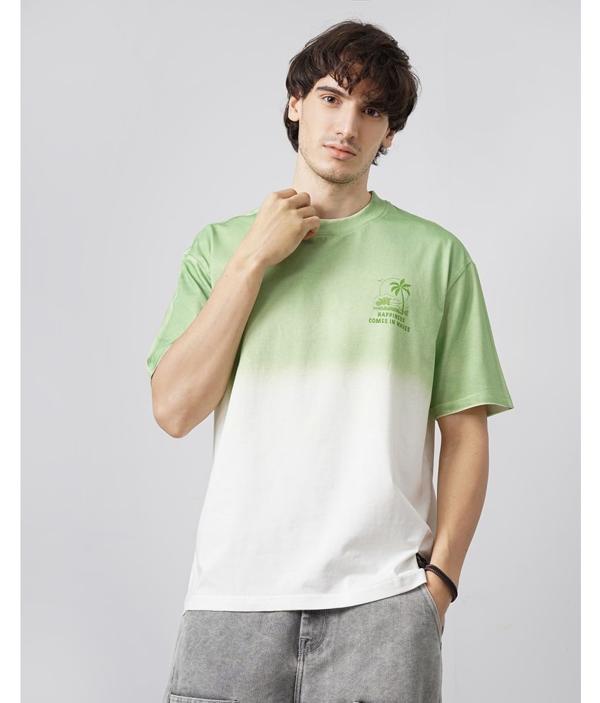     			GENOA 100% Cotton Oversized Fit Dyed Half Sleeves Men's Round T-Shirt - Green ( Pack of 1 )