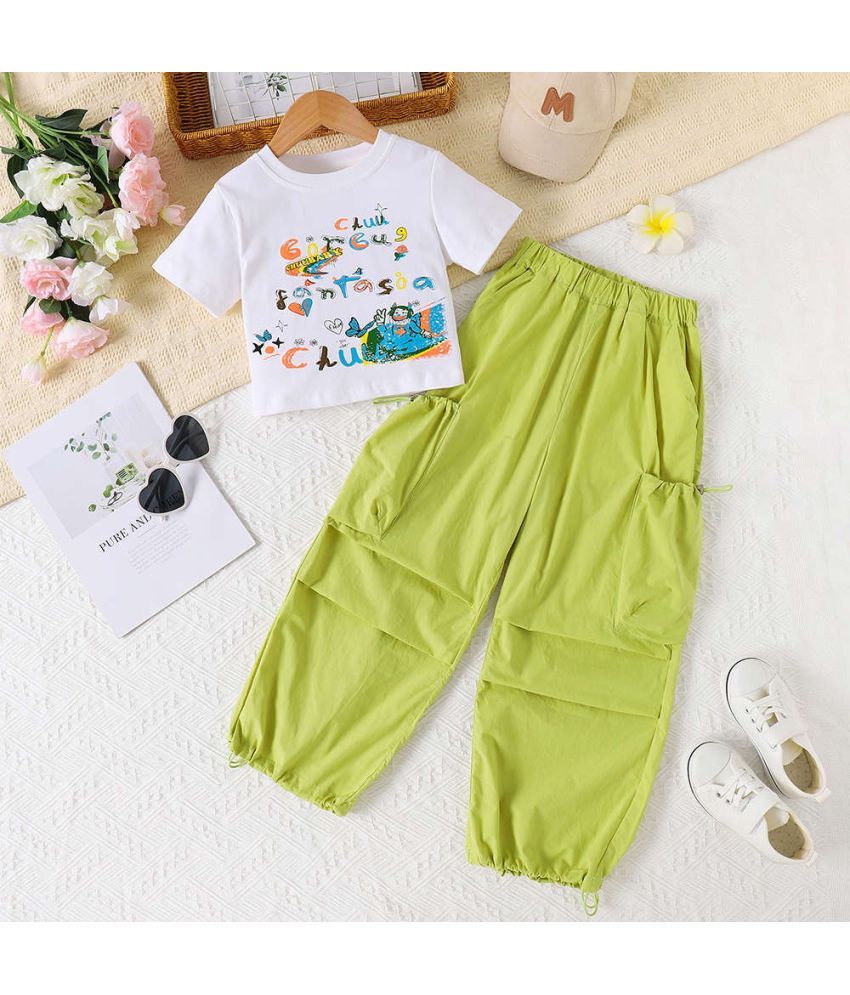     			PORPY Pack of 1 Girls Cotton Blend T-shirt & Pants ( Light Green )