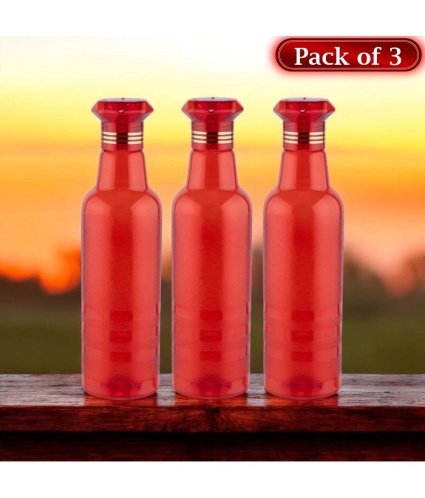     			Stysol Water Bottels Red Plastic Fridge Water Bottle 1000 mL ( Set of 3 )