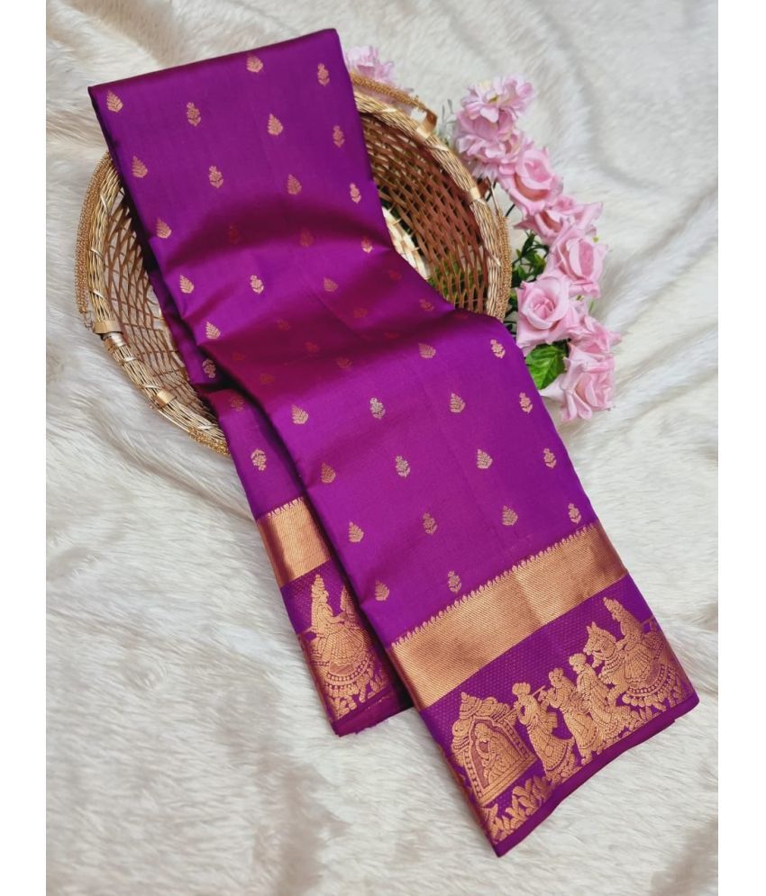     			A TO Z CART Banarasi Silk Woven Saree With Blouse Piece ( Purple , Pack of 1 )