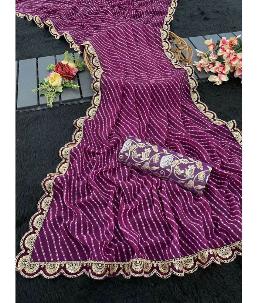     			KV Fashion Georgette Striped Saree With Blouse Piece ( Purple , Pack of 1 )