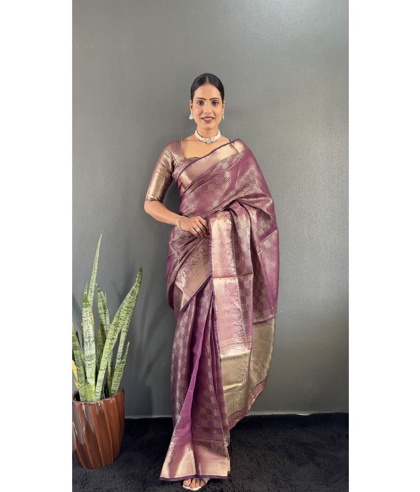     			KV Fashion Tissue Woven Saree With Blouse Piece ( Purple , Pack of 1 )