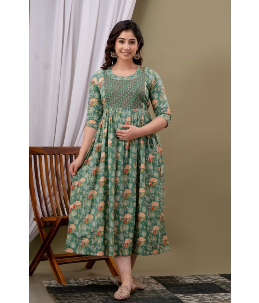     			Nitvan Green Cotton Maternity Kurta