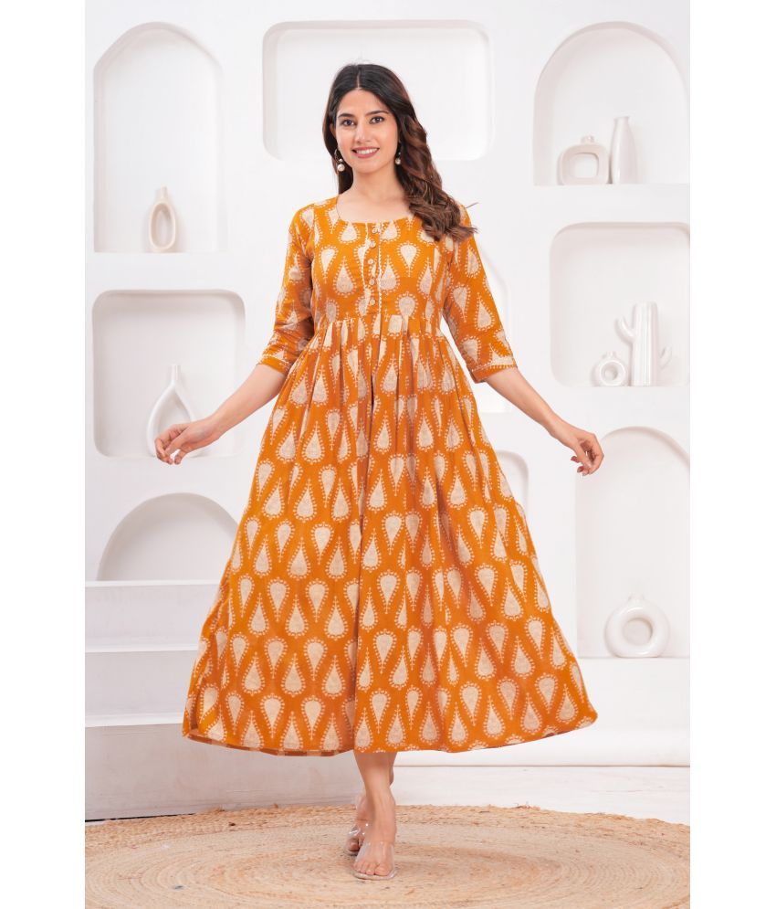     			Nitvan Yellow Cotton Maternity Kurta