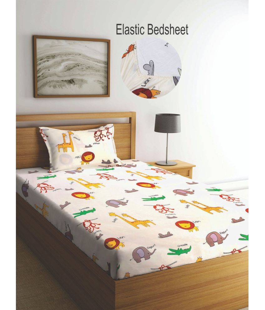     			Klotthe Poly Cotton Animal Fitted Fitted bedsheet with 1 Pillow cover ( Single Bed ) - Multi