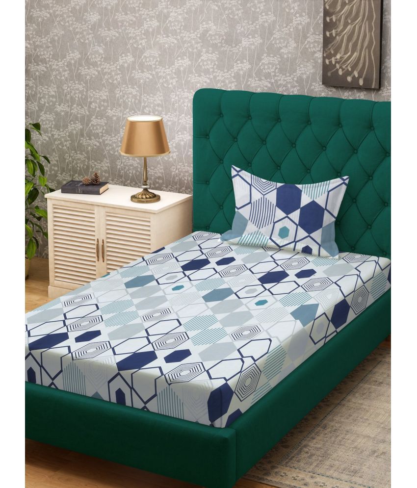     			Klotthe Poly Cotton Geometric Fitted Fitted bedsheet with 1 Pillow cover ( Single Bed ) - Multi