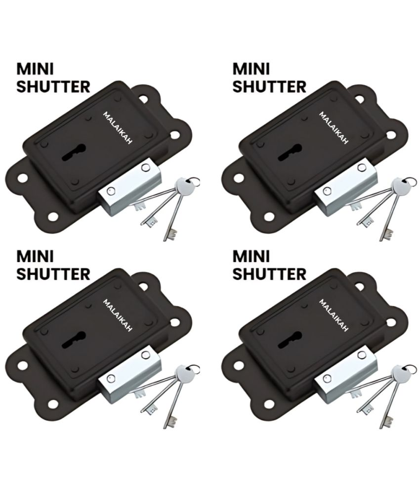     			Malaikah Mini Side Shutter Lock with 2 Long Keys, 3 Turn Throw, Steel 5 Pieces Laminated Latch, Both Side Operated (Brown) Pack Of 4