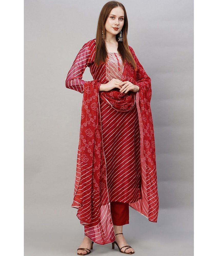     			Royal Export Pack of 1 Rayon Printed Straight Women's Kurti with Dupatta - ( Red )