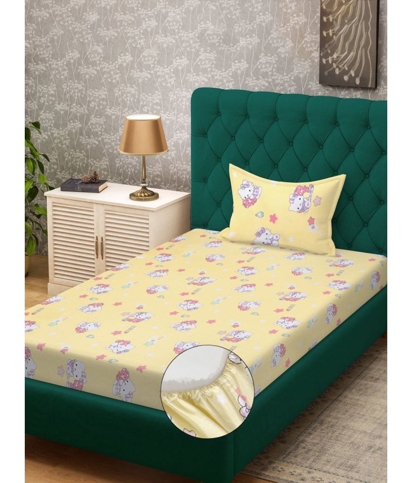     			Klotthe Cotton Humor & Comic Fitted 1 Bedsheet with 1 Pillow Cover ( Single Bed ) - Yellow