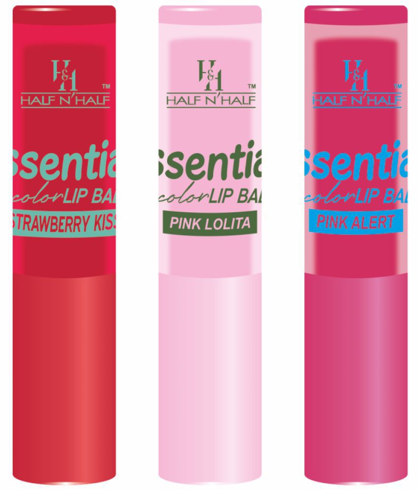     			Half N Half Makeup Girls Essential Color Lip Balm Moisturizing Lip, 3 Multi Shades Pink Alert | Strawberry | Pink, Pack of 3 (10.5gm)
