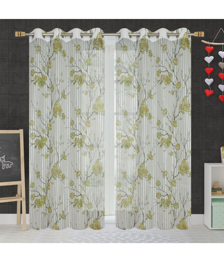     			Homefab India Floral Transparent Eyelet Window Curtain 5ft (Pack of 2) - Green