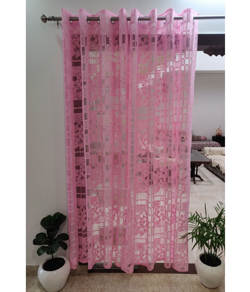     			Homefab India Floral Transparent Eyelet Door Curtain 7ft (Pack of 2) - Pink