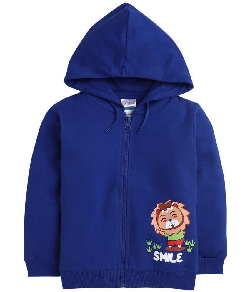 BUMZEE Royal Blue Full Sleeves Lion Print Hooded Sweatshirt - 18-24 Months