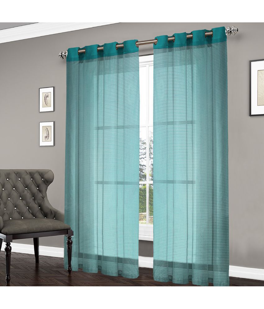     			Home Candy Set of 2 Door Transparent Eyelet Polyester Green Curtains ( 213 x 120 cm )