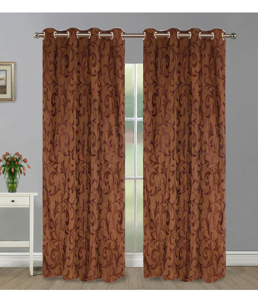     			Home Candy Set of 2 Door Semi-Transparent Eyelet Polyester Brown Curtains ( 213 x 120 cm )