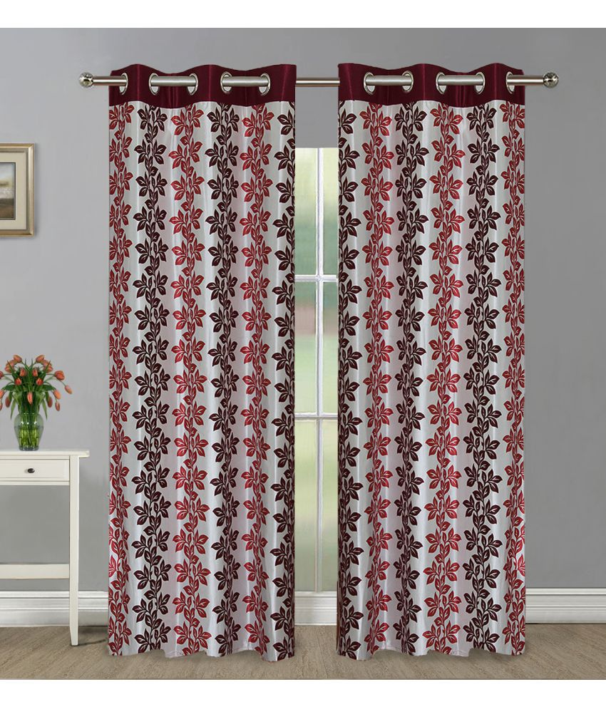     			HOMETALES Set of 2 Door Semi-Transparent Eyelet Polyester Maroon Curtains ( 213 x 120 cm )