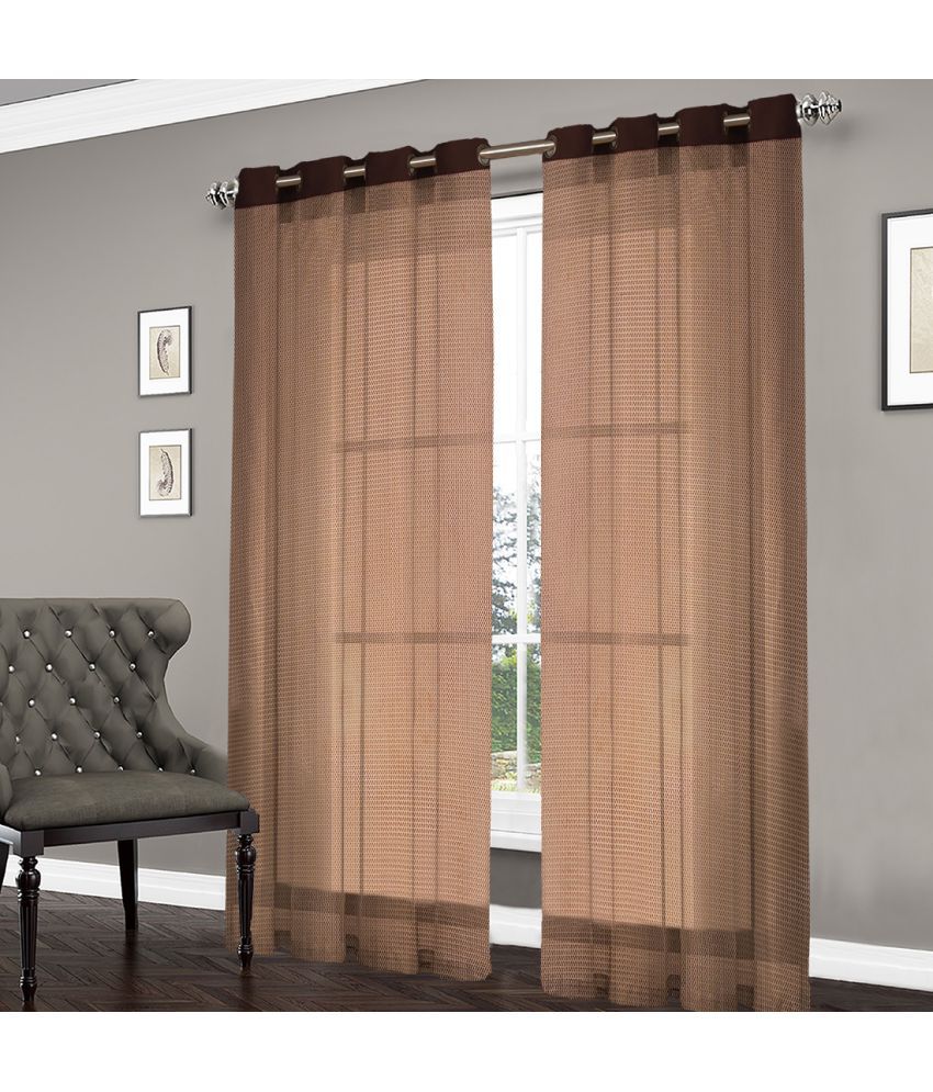     			HOMETALES Set of 2 Long Door Transparent Eyelet Polyester Brown Curtains ( 274 x 120 cm )