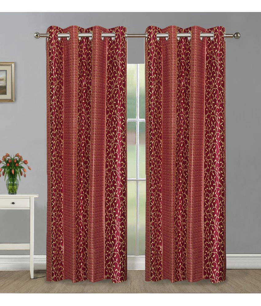     			Home Candy Set of 2 Long Door Semi-Transparent Eyelet Polyester Red Curtains ( 274 x 120 cm )