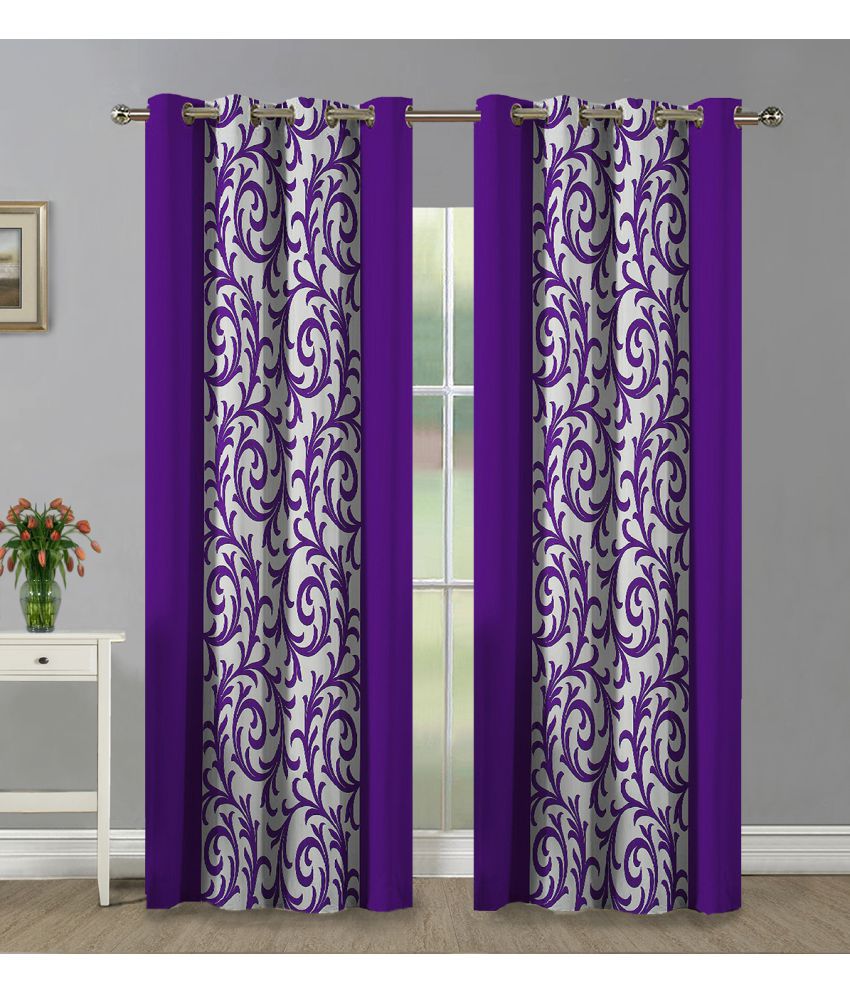     			Home Candy Set of 2 Long Door Semi-Transparent Eyelet Polyester Purple Curtains ( 274 x 120 cm )