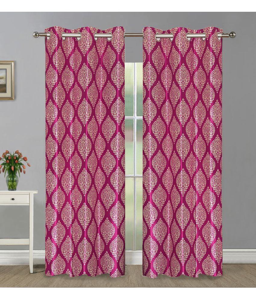     			Home Candy Set of 2 Long Door Semi-Transparent Eyelet Polyester Magenta Curtains ( 274 x 120 cm )