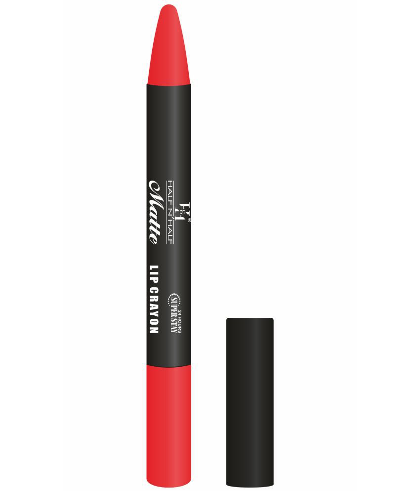     			Half N Half Matte Lip Crayon Velvet Soft | Long Lasting | Non-Transfer | 24h Super Stay, 01 Hot Red (3.5gm)