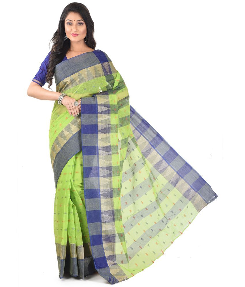     			Roy Enterprises Creation Green Bengal cotton Saree - Single