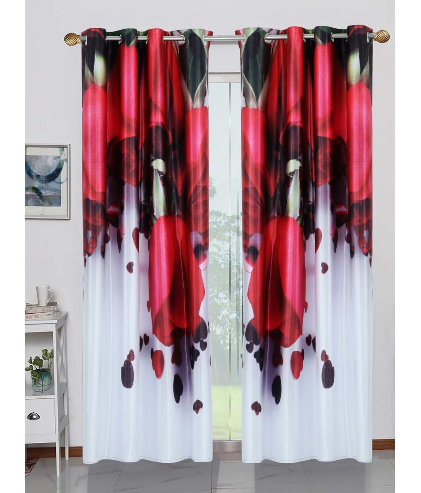     			HOMETALES - Set of 2 Door Digital Printed Semi-Transparent Eyelet Polyester Red Curtains ( 212 x 120 cm )