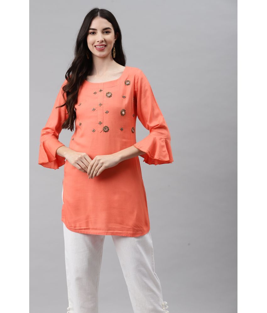     			HIGHLIGHT FASHION EXPORT - Peach Rayon Women's Straight Kurti