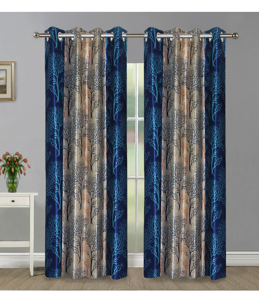    			Home Candy Set of 2 Door Semi-Transparent Eyelet Polyester Blue Curtains ( 213 x 120 cm )