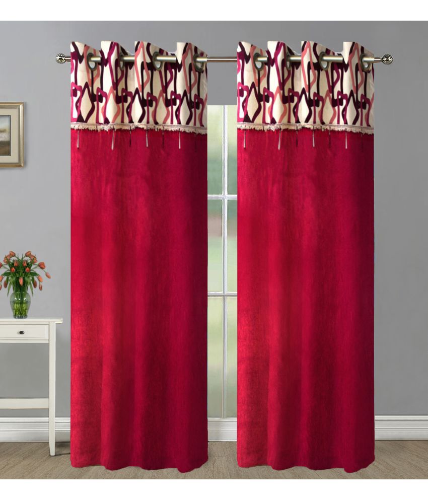     			Home Candy Set of 2 Door Semi-Transparent Eyelet Polyester Maroon Curtains ( 213 x 120 cm )