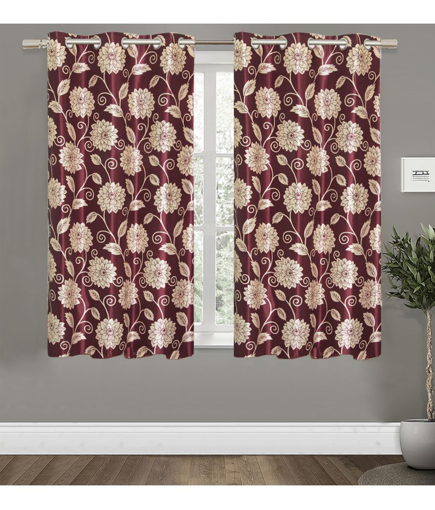     			HOMETALES Set of 2 Window Semi-Transparent Eyelet Polyester Maroon Curtains ( 152 x 120 cm )